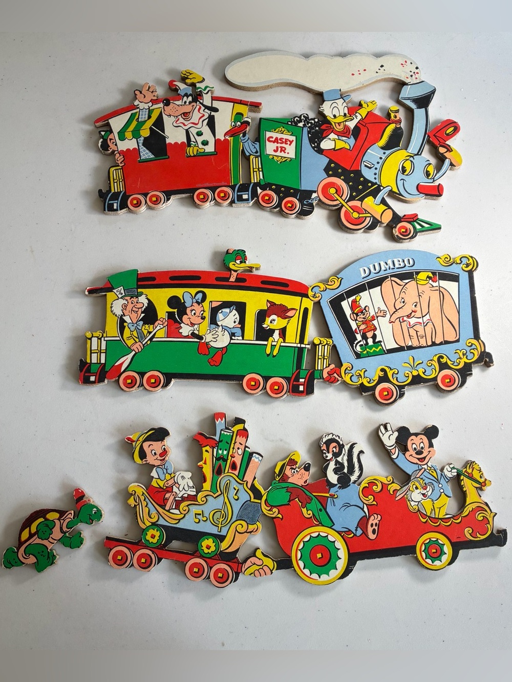 Vtg Disney Mickey Mouse Train Wall Decor 50's Mickey Donald Bambi Goofy Nursery